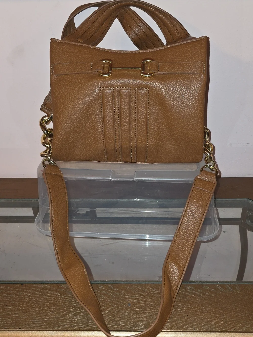 Steve Madden Tan Pebbled Leather Crossbody with Gold Hardware